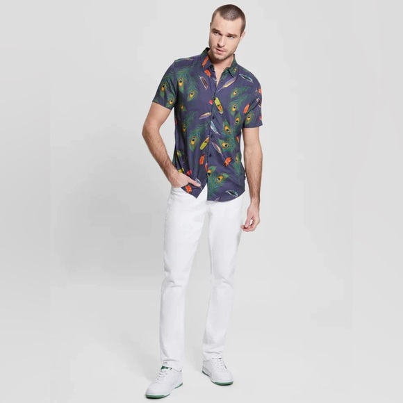 New GUESS SS ECO RAYON FEATHR SHIRT SZ M - Picture 3 of 9